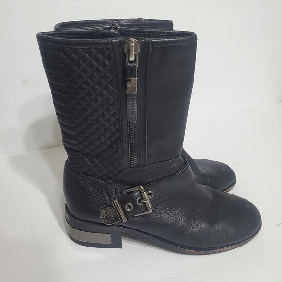 Vince Camuto "Whynn" Black Motorcycle Boots Silver Hardware Sz 8 Combat Leather - Picture 3 of 14